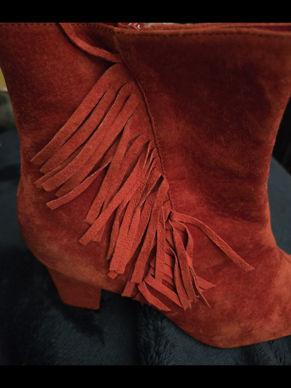 Aj Valenci Red Suede Fringe Ankle Boots